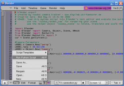Blender Text Editor Running Python Script